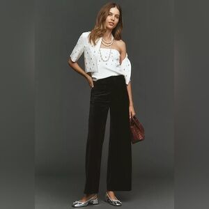 NWT Anthropologie Maeve The Colette Full Length Velvet Trousers in Black Sz 30